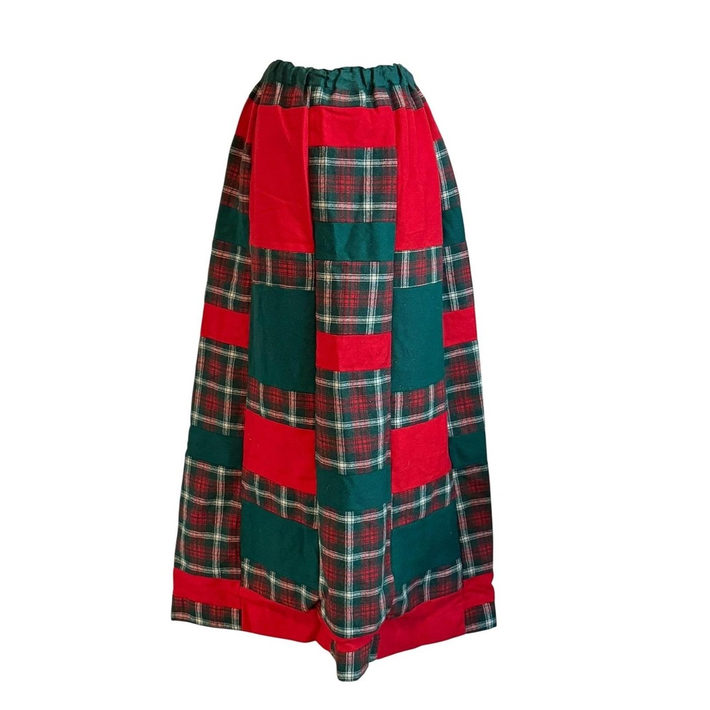 VTG 70s Cottagecore Wool Patchwork Plaid Maxi Skirt Size Small Holiday Mr Hank - Picture 3 of 8